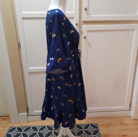 SHEIN Women's Butterfly Print, Flounce Sleeve, Hem Knot Front Dress NWOT - Picture 11 of 14